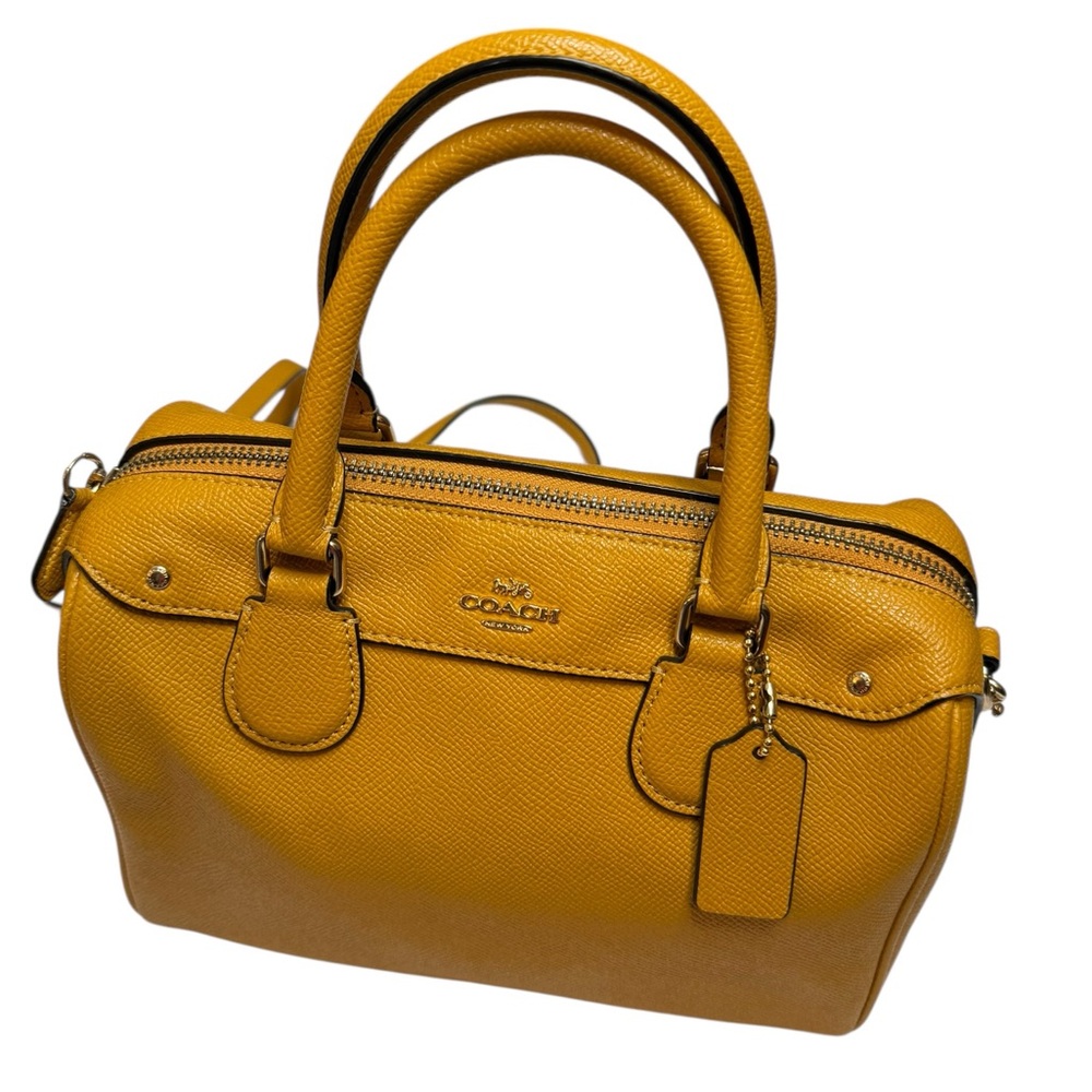Coach Pebbled Leather Satchel Gold-tone Hardware with adjustable crossbody strap